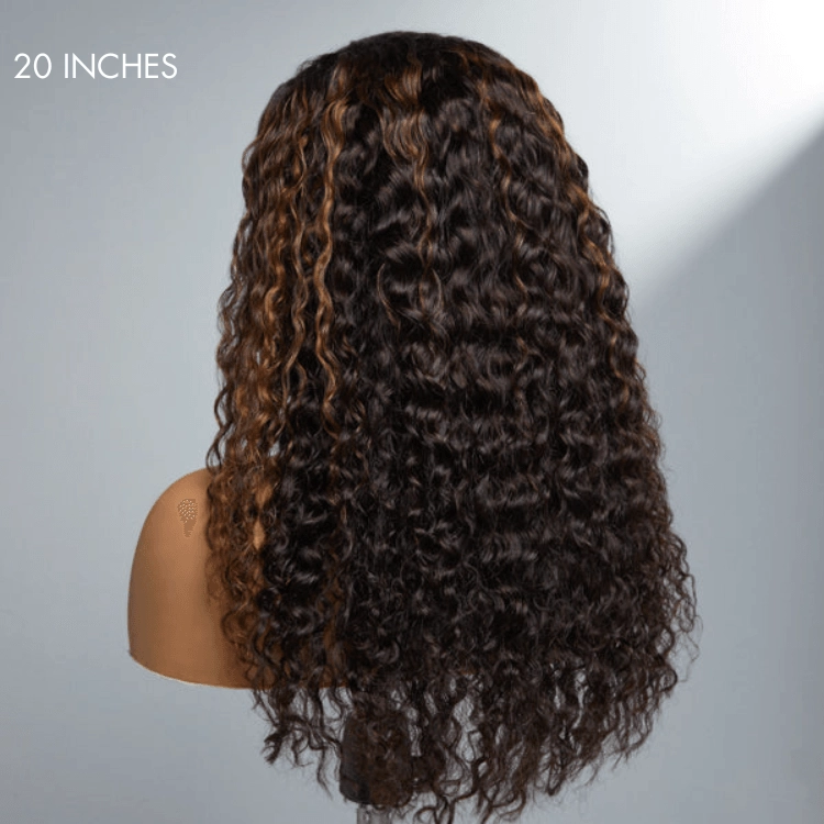 4C Edges | Kinky Edges Ombre Brown Deep Wave Glueless 13x4 Frontal HD Lace Side Part Long Wig 100% Human Hair