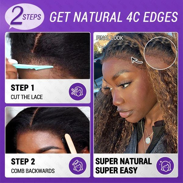 4C Edges | Kinky Edges Ombre Brown Deep Wave Glueless 13x4 Frontal HD Lace Side Part Long Wig 100% Human Hair