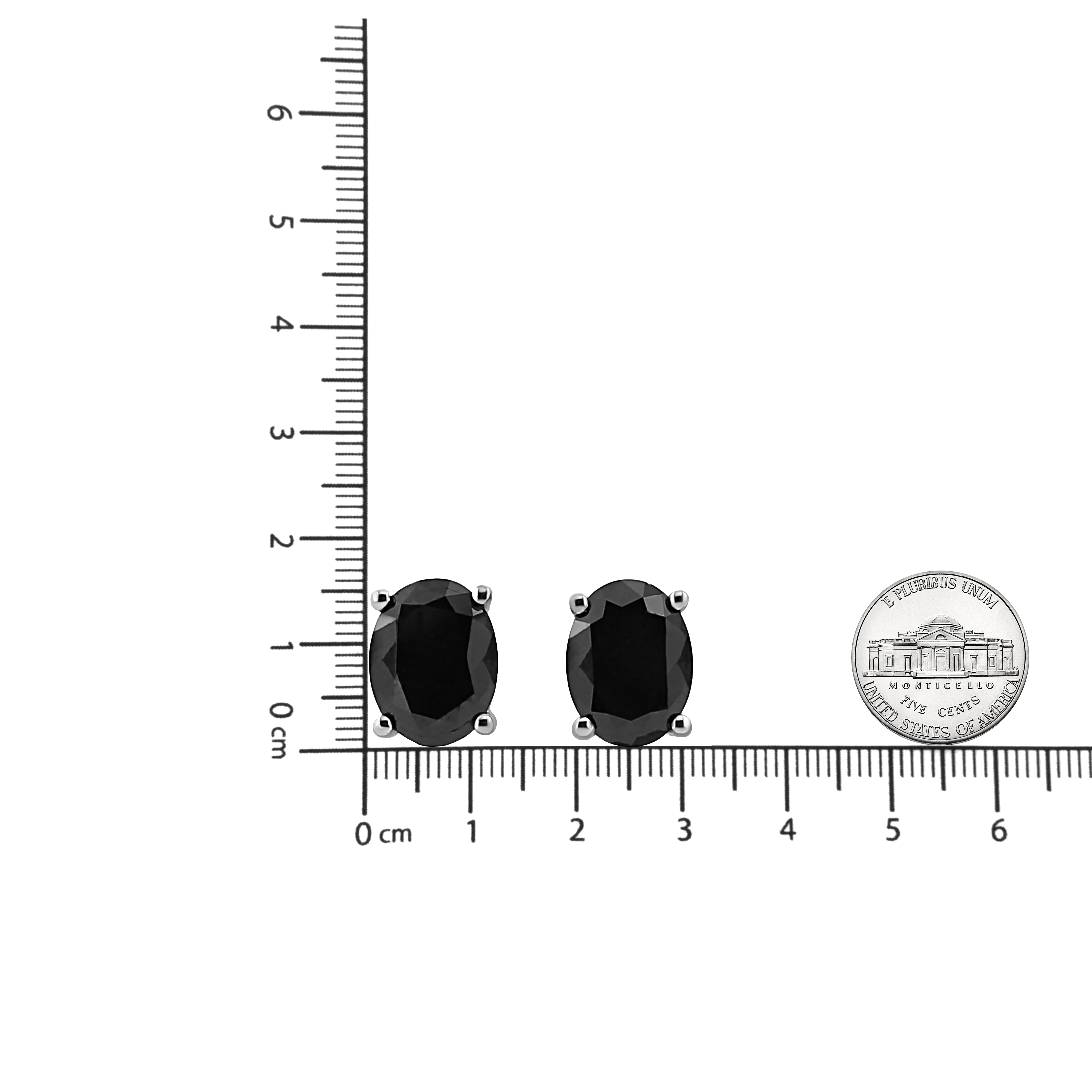 .925 Sterling Silver Prong Set Treated Black Oval Diamond Stud Earring