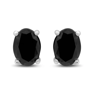 .925 Sterling Silver Prong Set Treated Black Oval Diamond Stud Earring