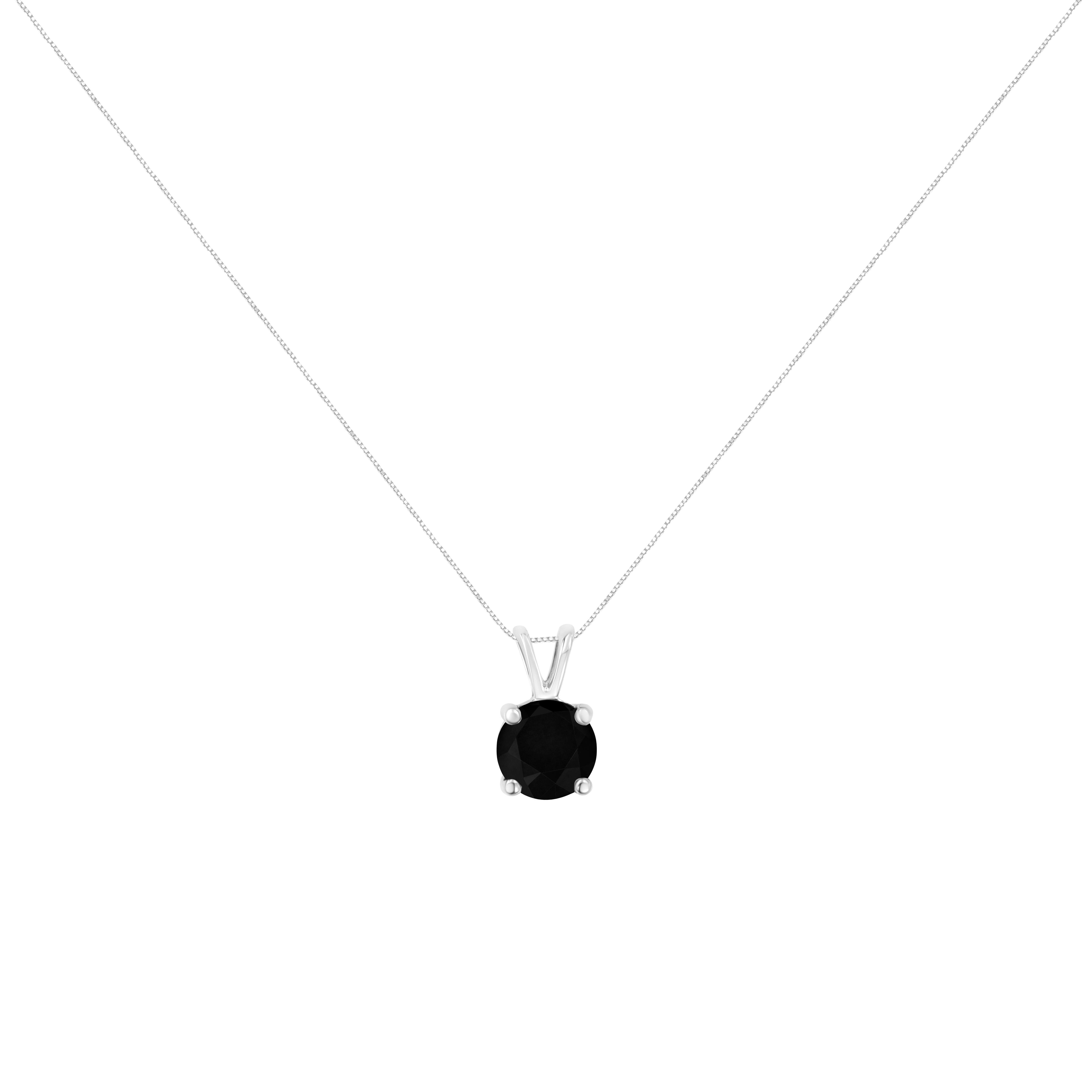 .925 Sterling Silver Treated Black Round-Cut Solitaire 4-Prong Set Diamond 18 Pendant Necklace