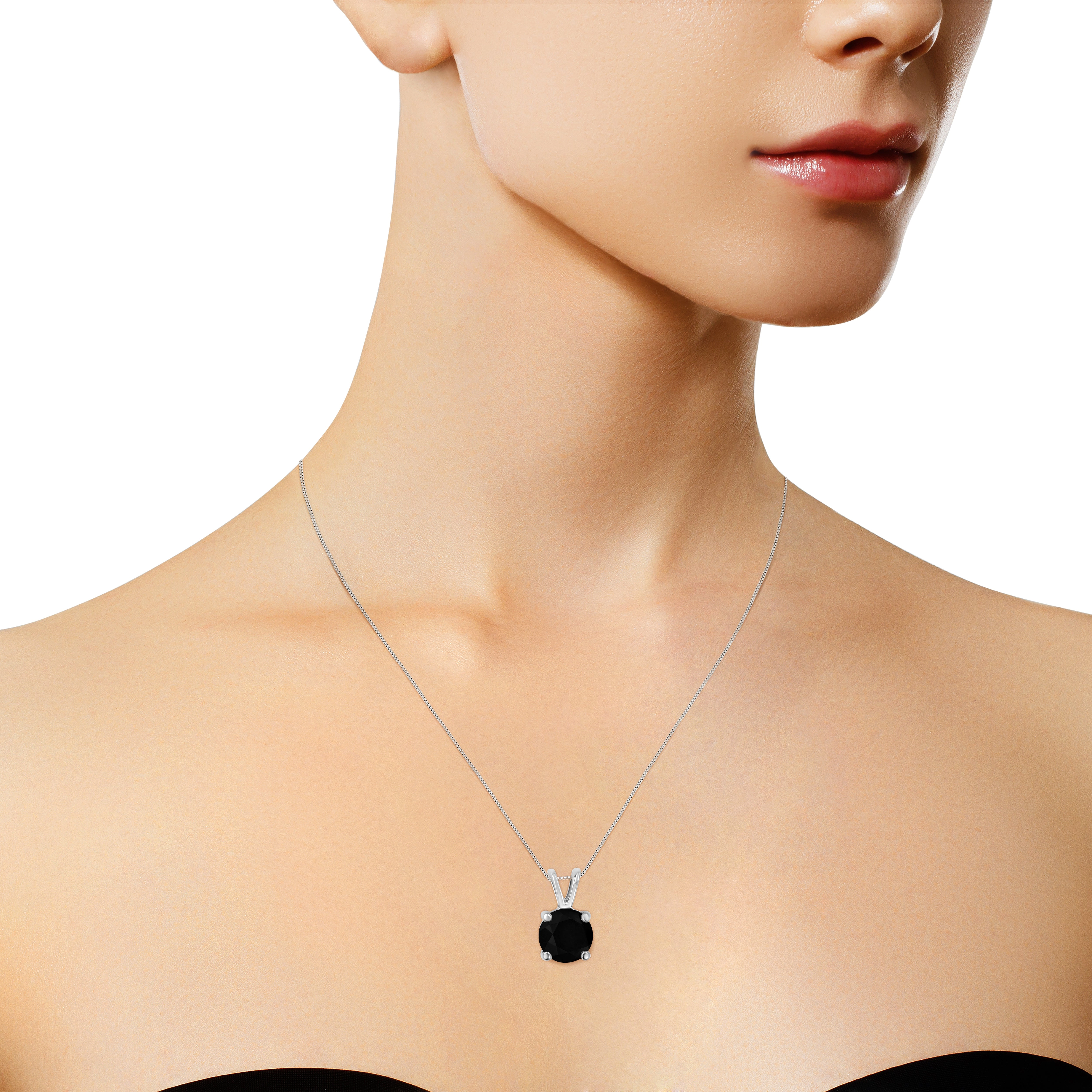 .925 Sterling Silver Treated Black Round-Cut Solitaire 4-Prong Set Diamond 18 Pendant Necklace