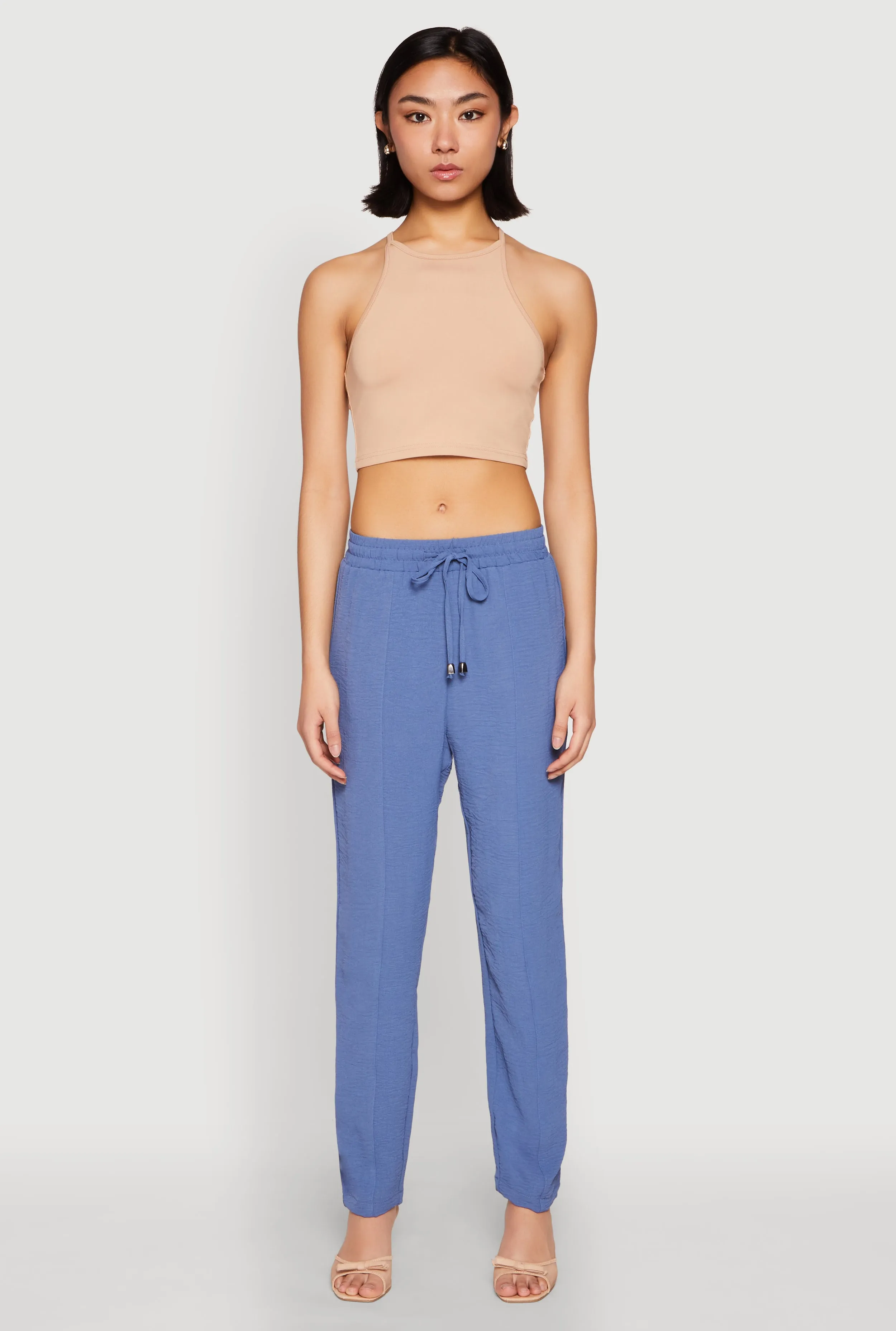 Airy Drawstring Waist Pintuck Pants