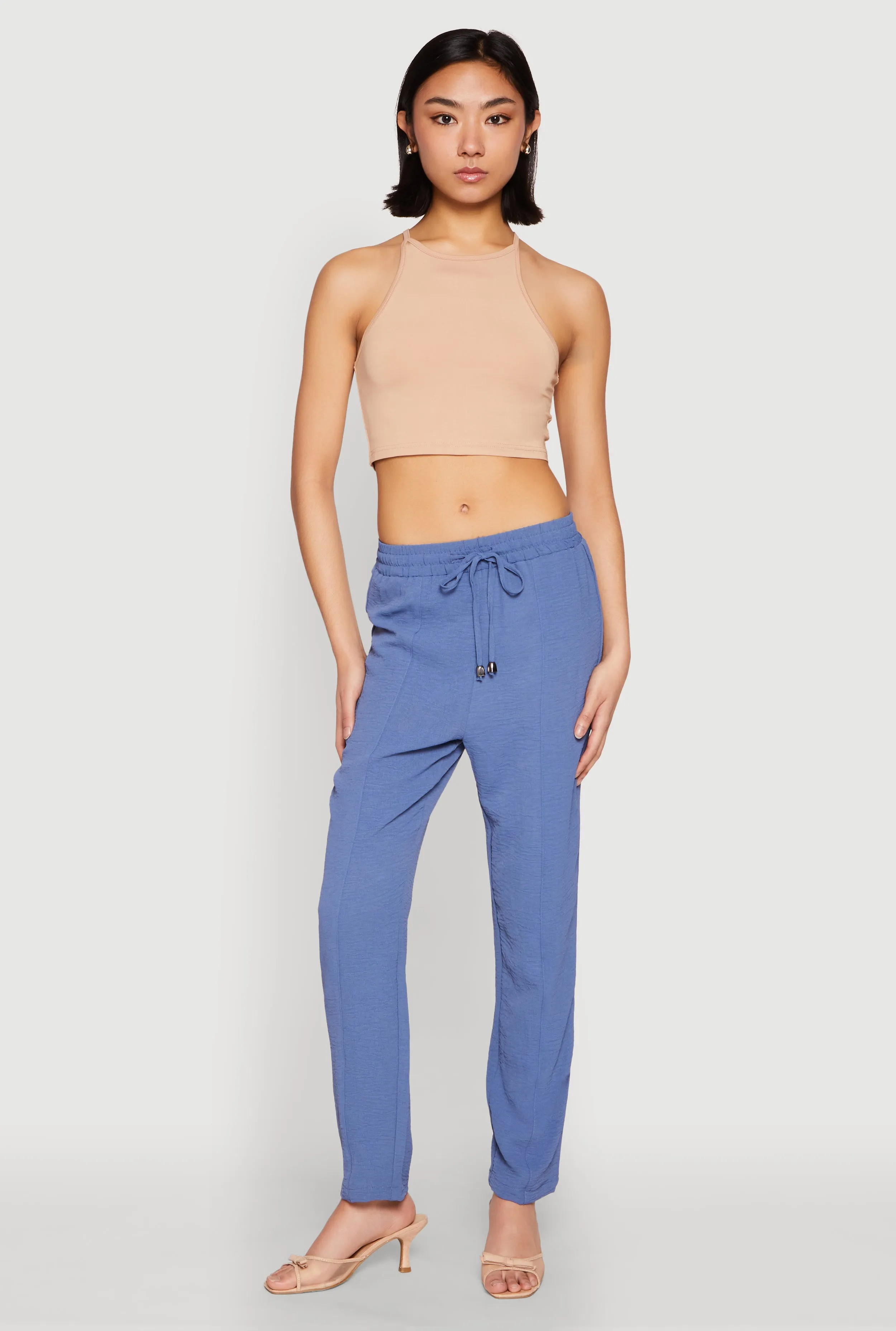 Airy Drawstring Waist Pintuck Pants