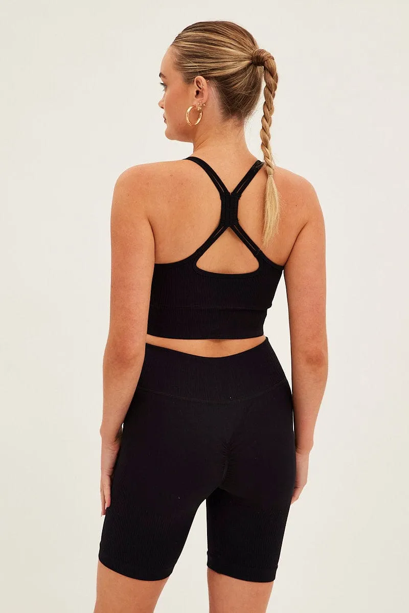 Black Biker Shorts Activewear High Rise Seamless
