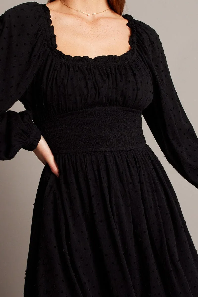 Black Fit And Flare Dress Long Sleeve Mini