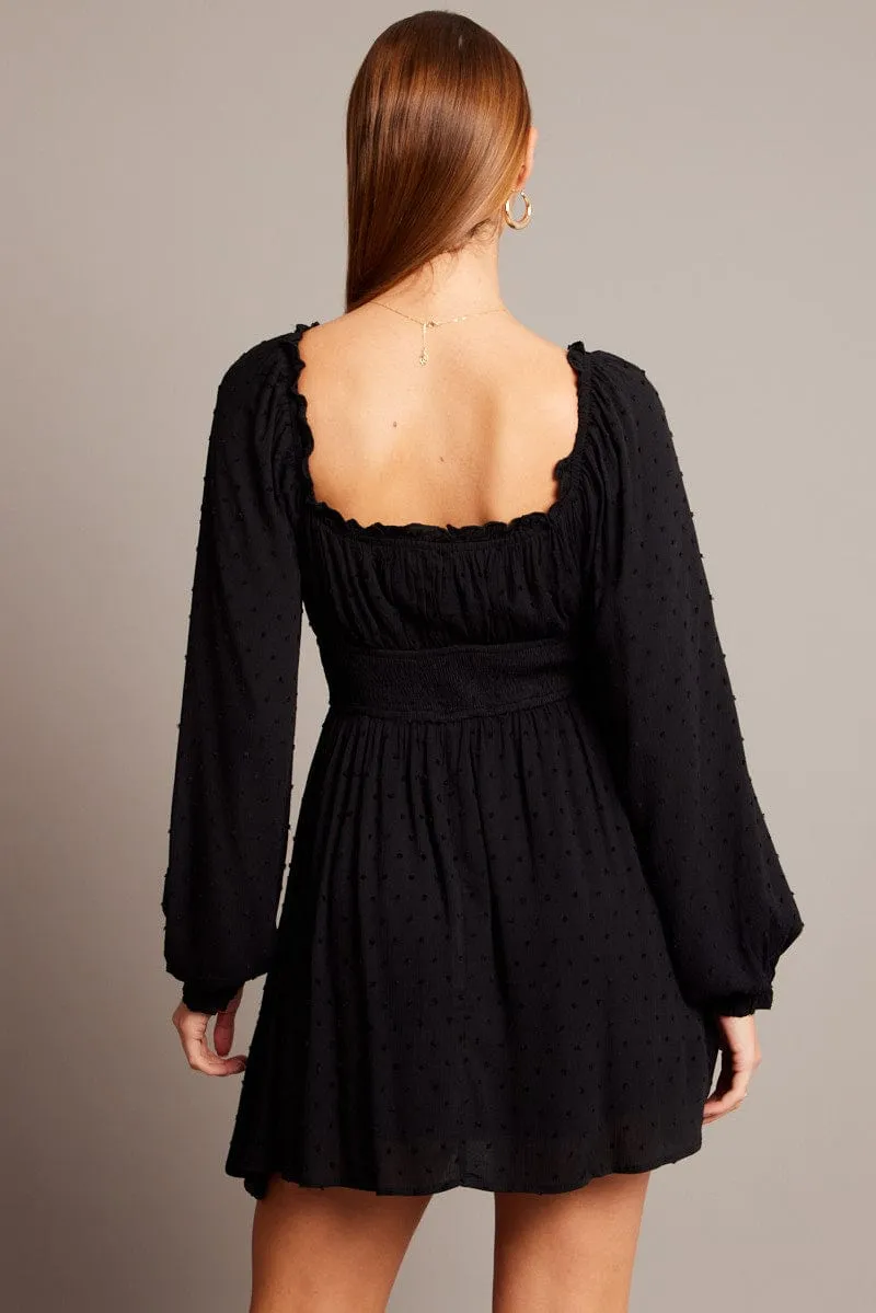 Black Fit And Flare Dress Long Sleeve Mini