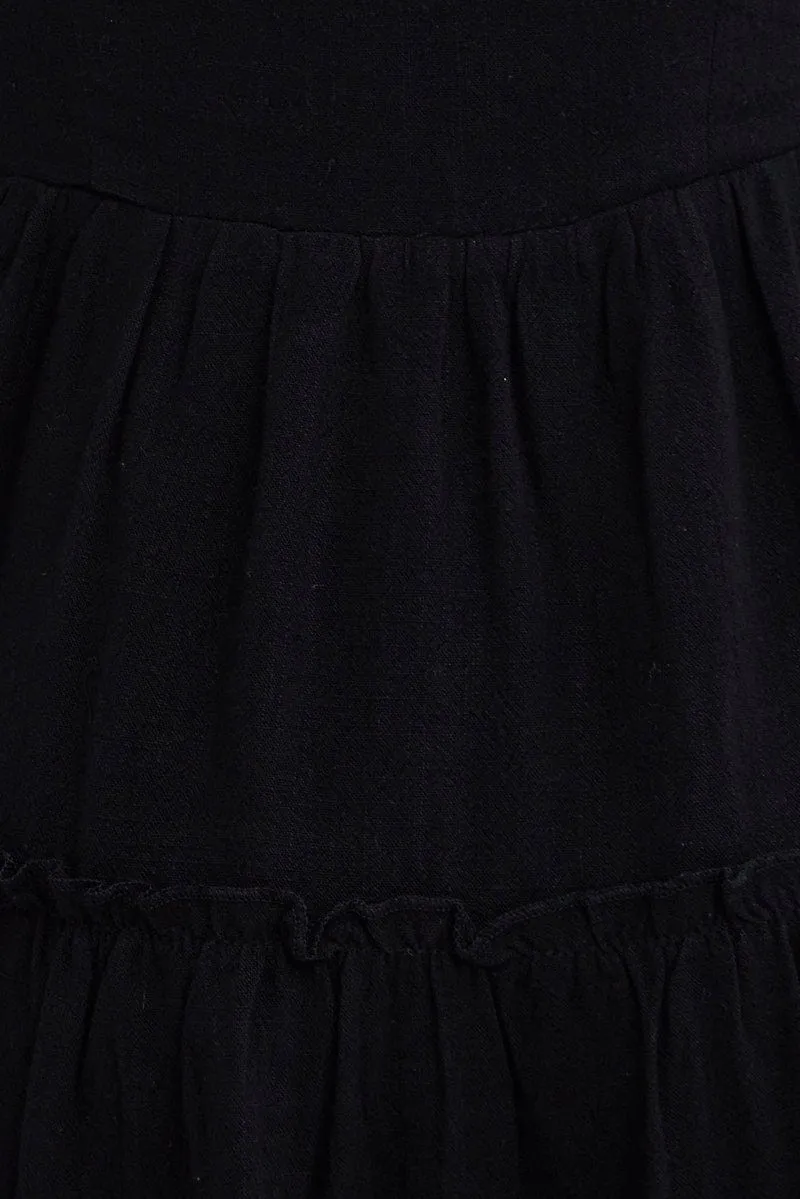 Black Fit and Flare Dress Short Sleeve V-Neck