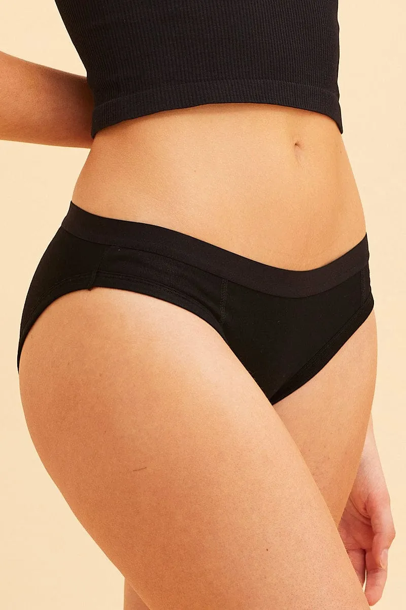 Black High Waisted Bikini Brief Cotton Stretch