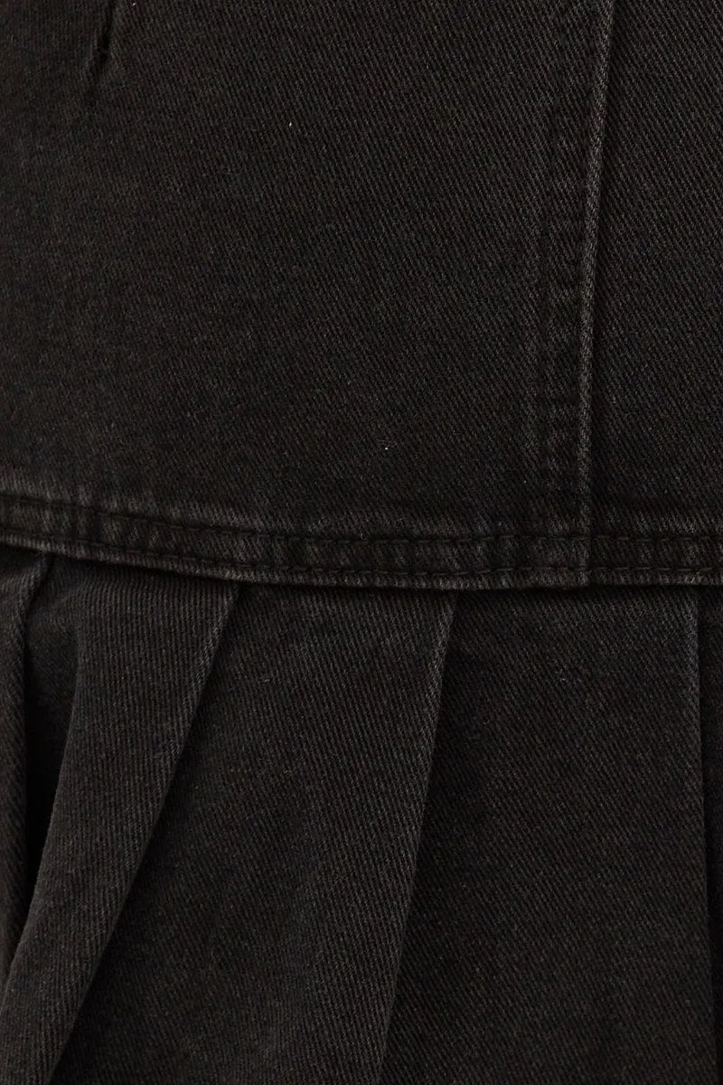Black Mid Rise Out Pocket Cargo Mini Denim Skirt
