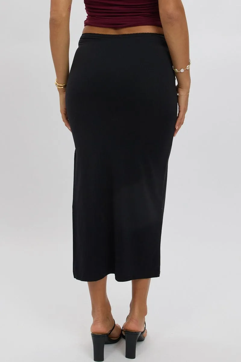 Black Midaxi Skirt High Rise Supersoft Picot Trim Lined