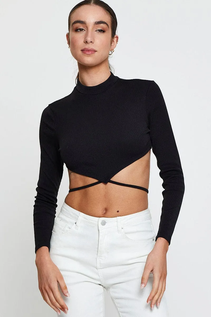 Black Scarf Top Ribbed
