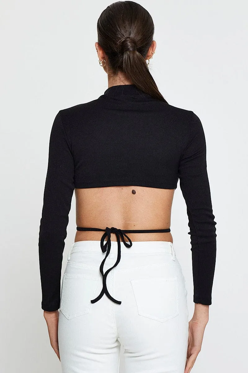 Black Scarf Top Ribbed