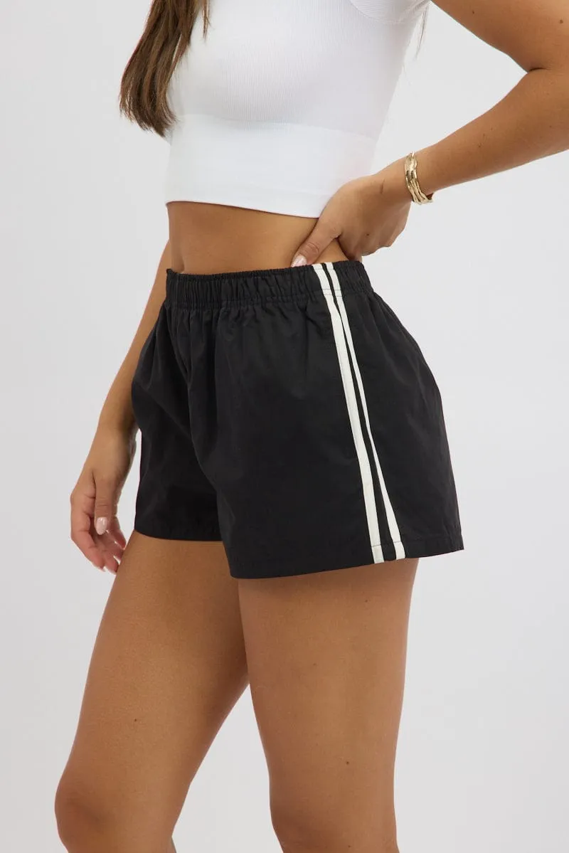 Black Track Shorts Side Stripe