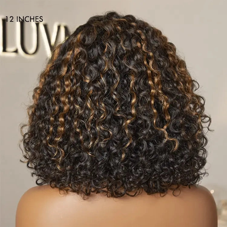 Blonde Highlight Short Curly Glueless Minimalist HD Lace Human Hair Wig