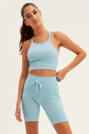 Blue Biker Shorts Activewear High Rise Seamless