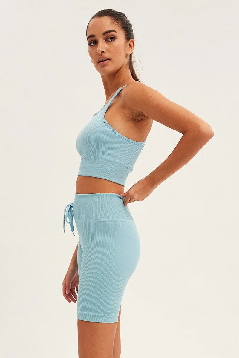 Blue Biker Shorts Activewear High Rise Seamless