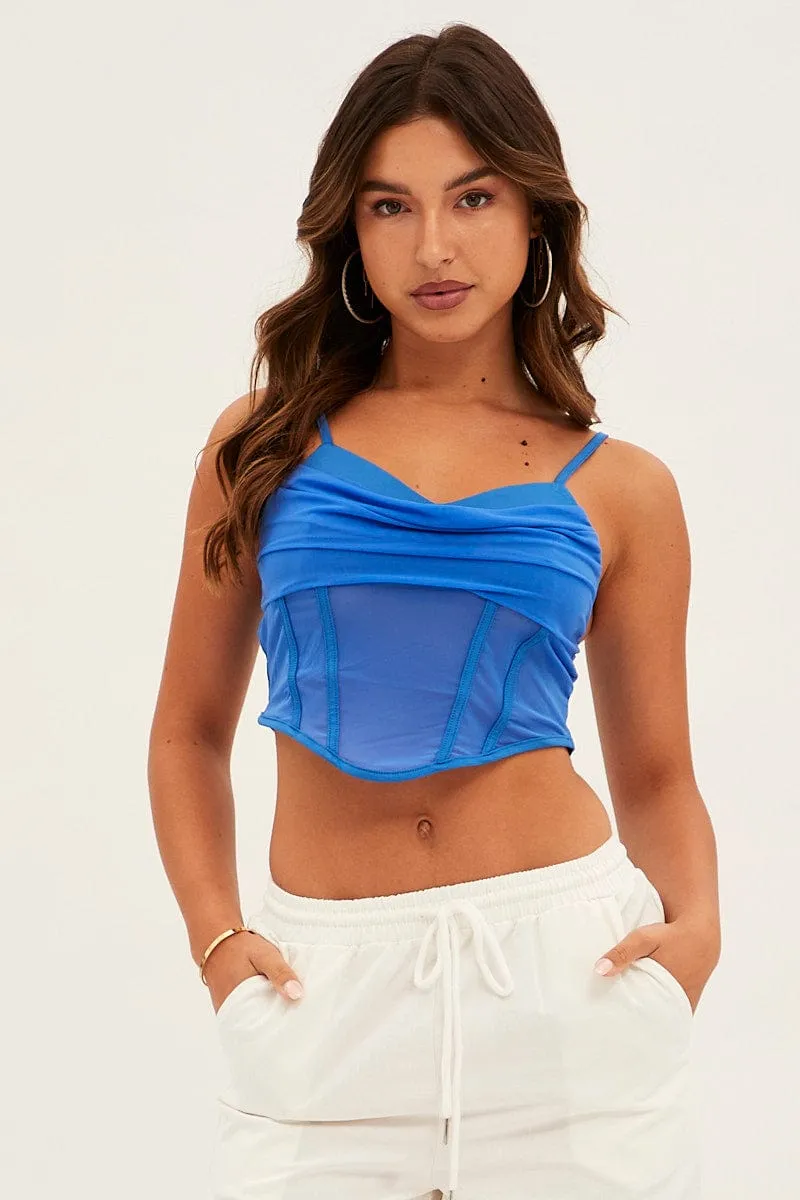 Blue Mesh Sleeveless Cami Top
