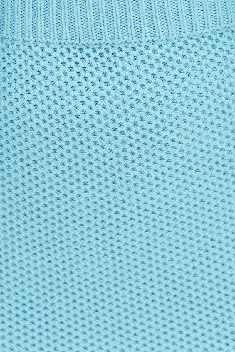 Blue Mini Skirt Crochet Cotton Blend