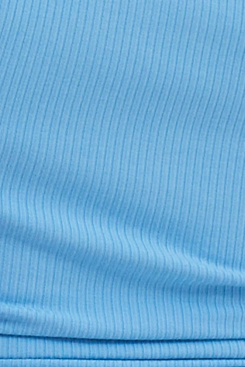 Blue Ribbed Ruched Side Racer Top