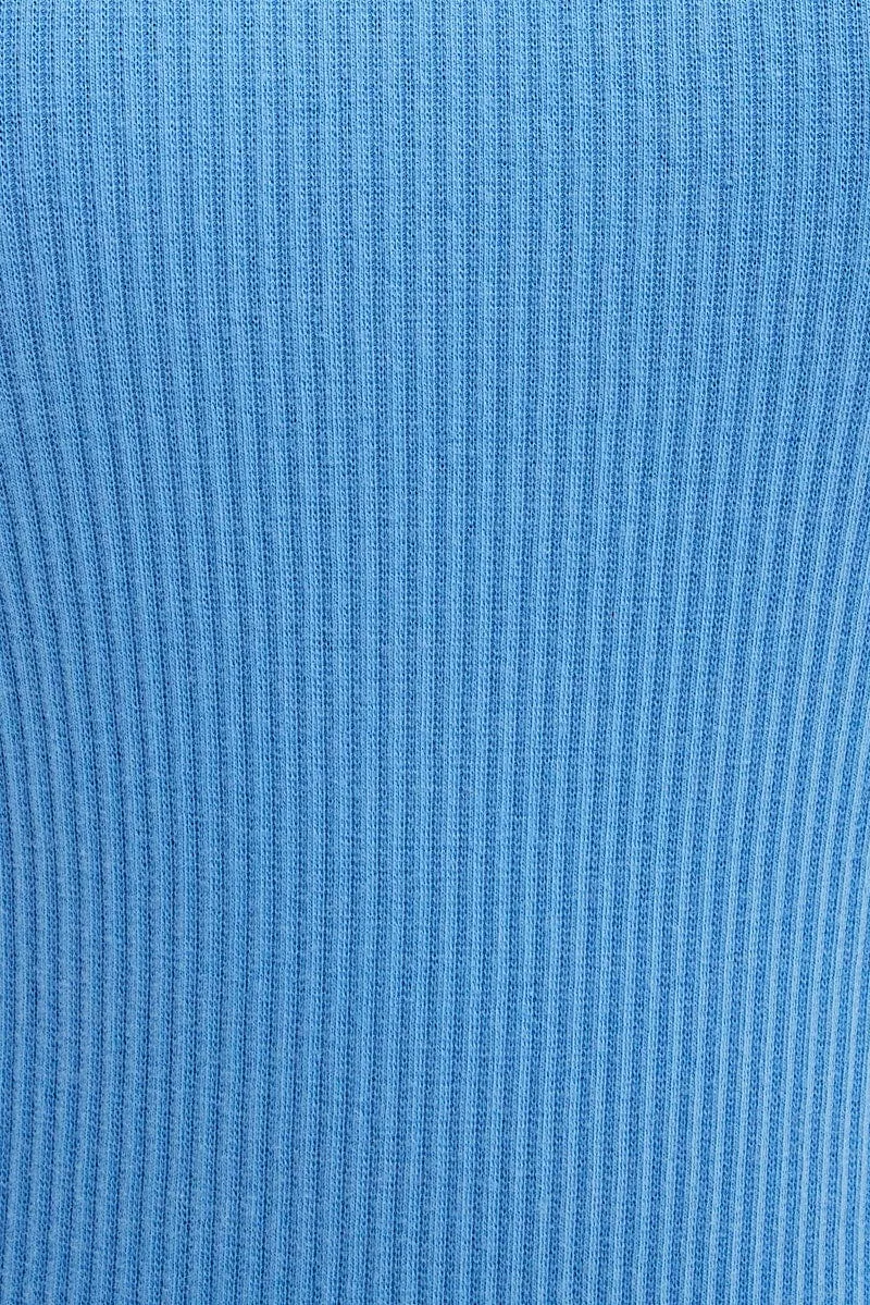 Blue Tank Top Sleeveless Crew Neck