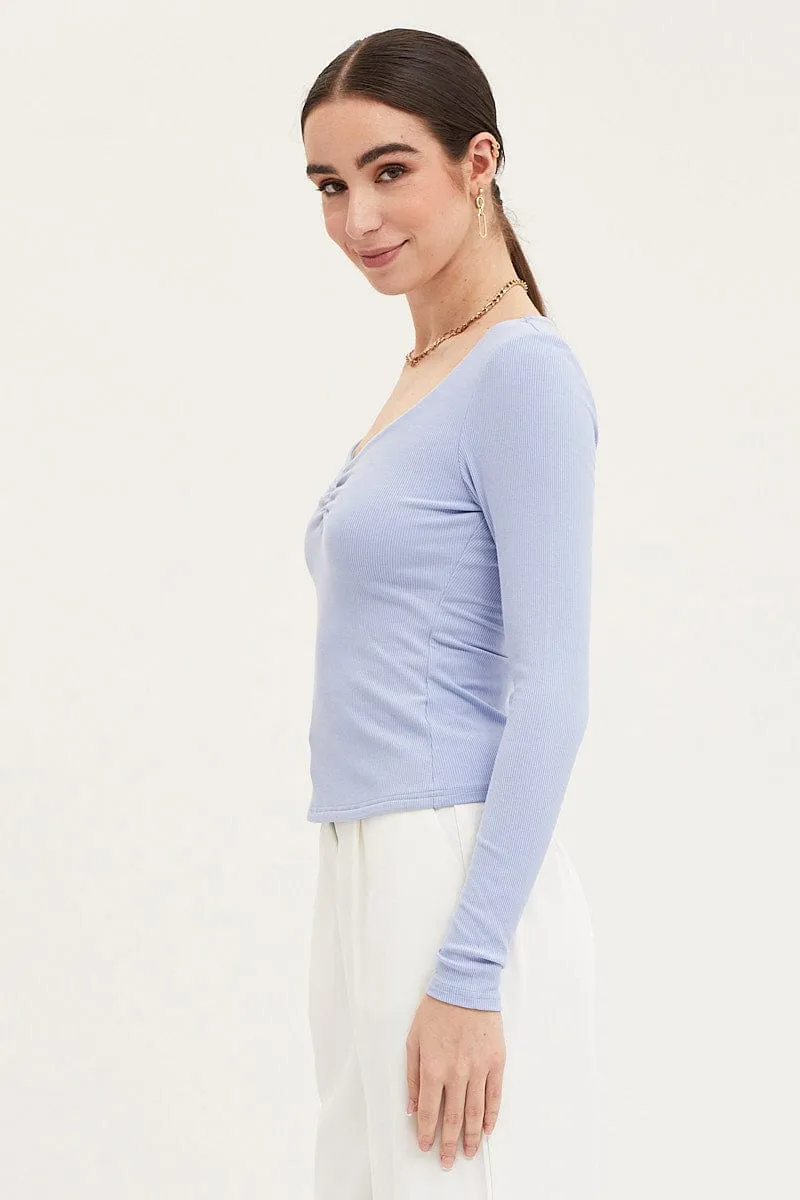 Blue Top Long Sleeve Round Neck