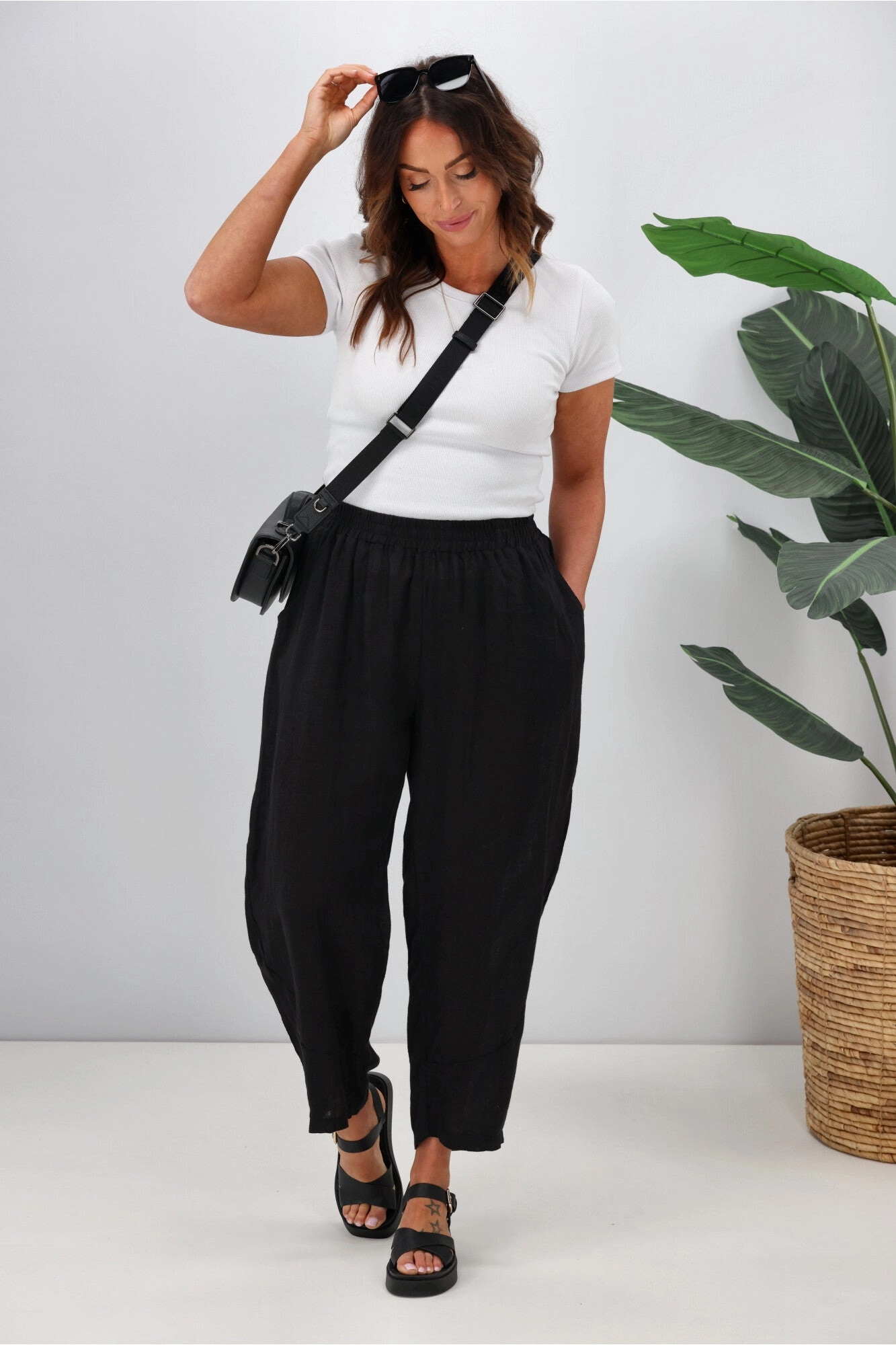 Cali & Co Linen Pant with Side Pocket Black
