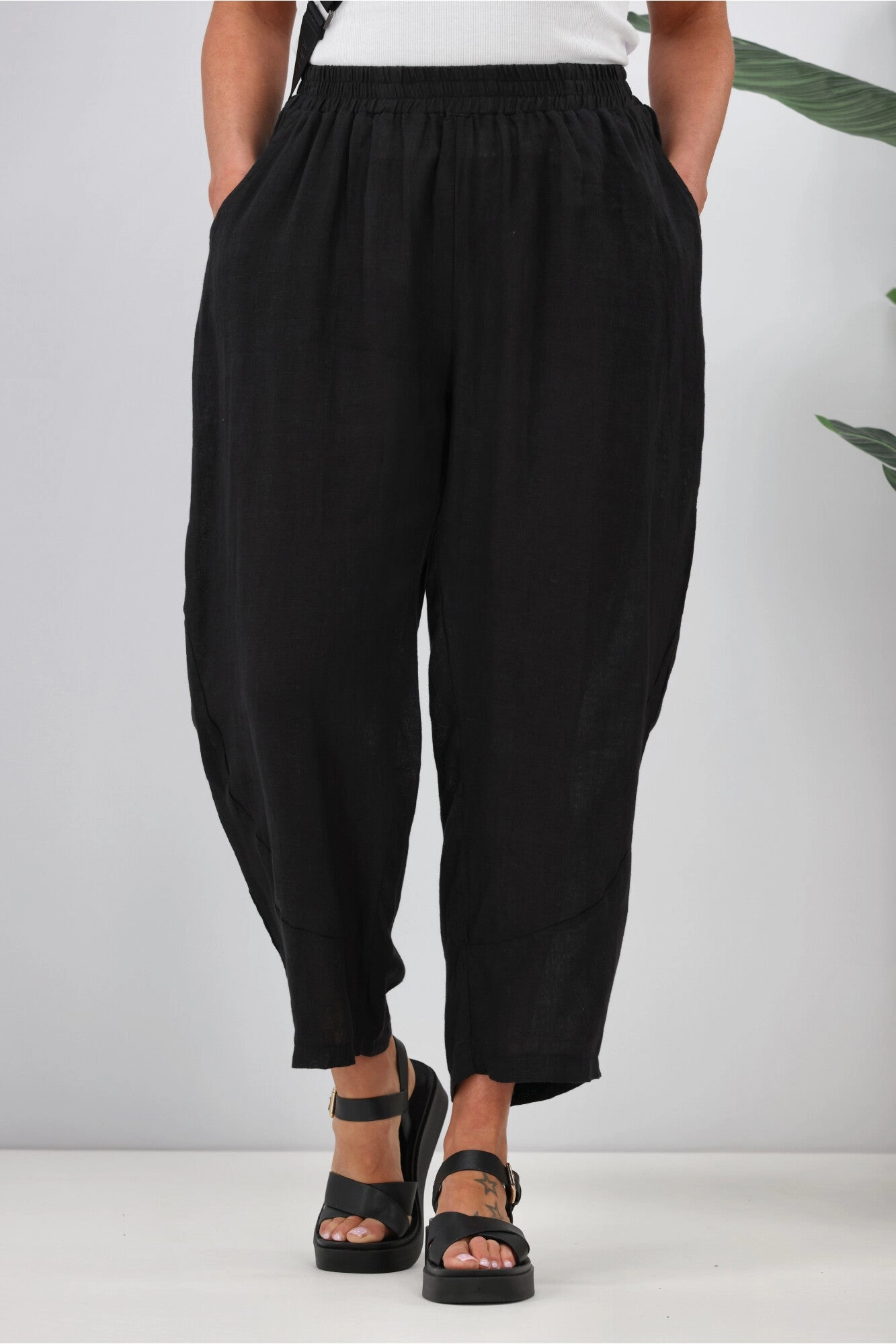 Cali & Co Linen Pant with Side Pocket Black