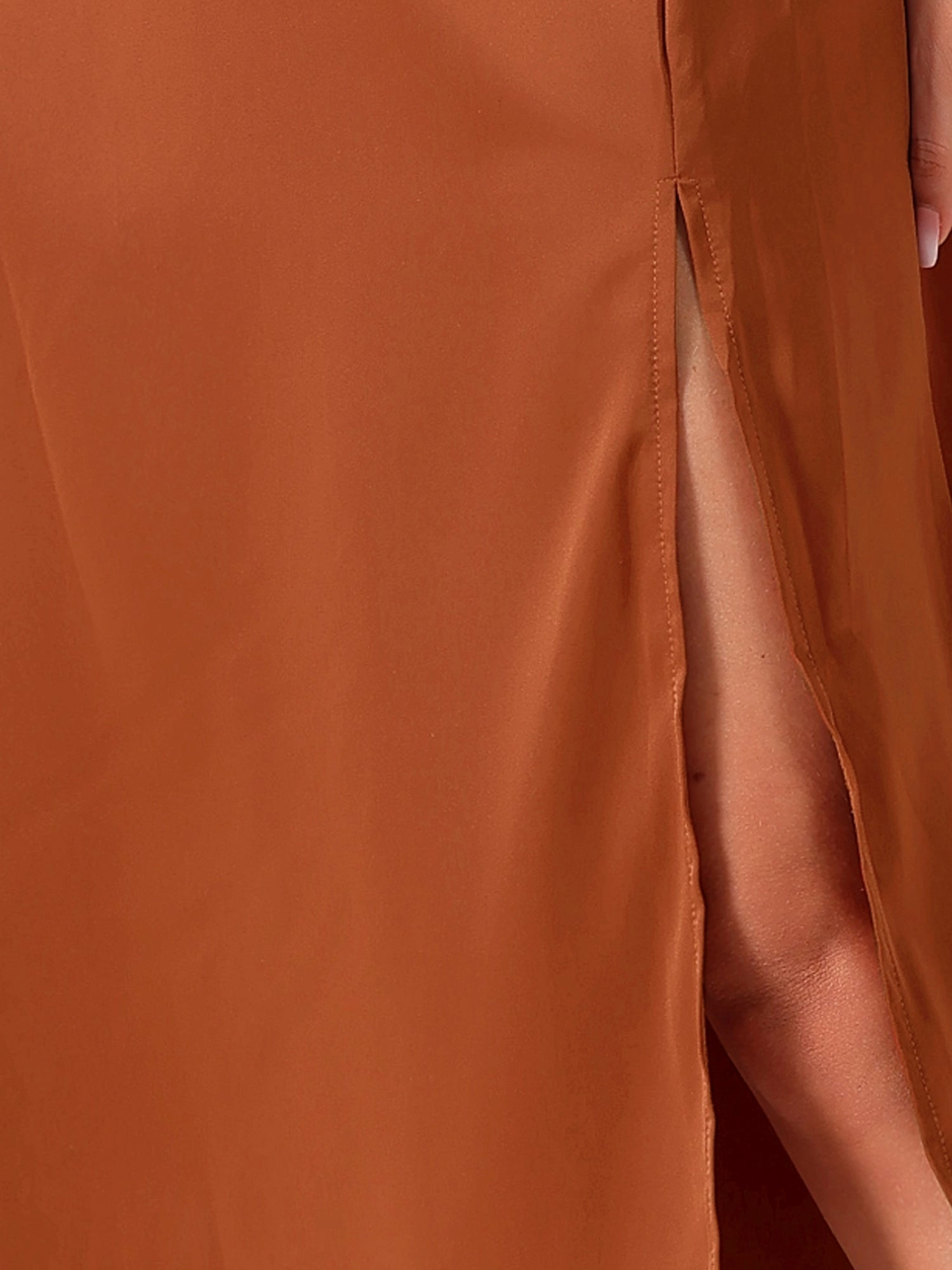 Cowl Neck Cap Sleeve Twist Cut-Out Backless Slit Midi Satin Dress