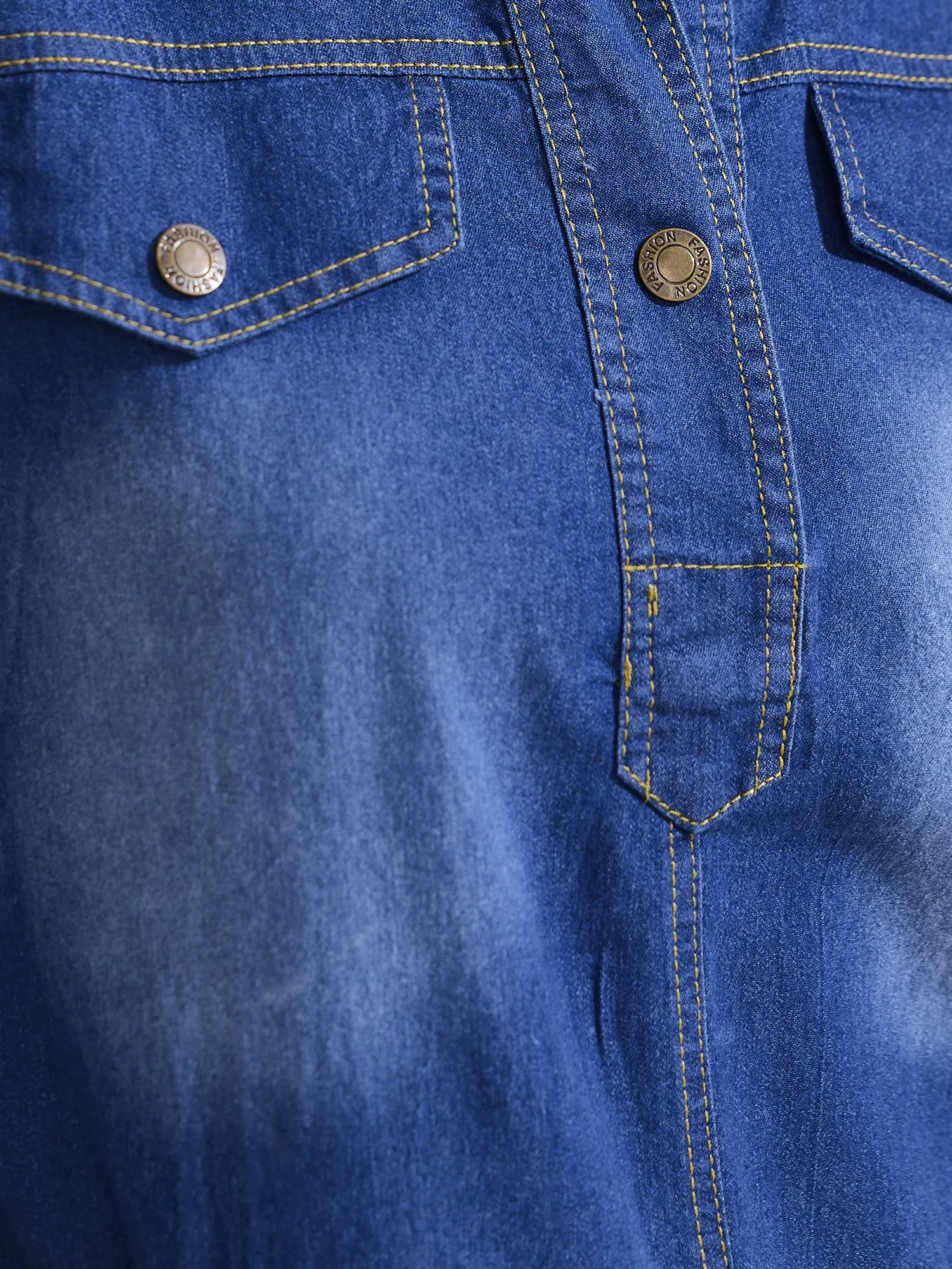 Denim Casual Short Sleeve Collared Midi Jean Dress