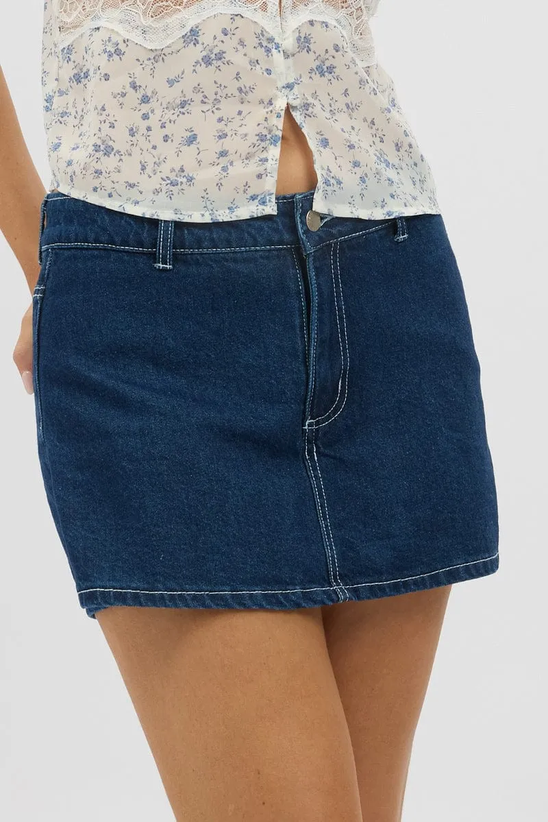 Denim Micro Skort Skirt Low Rise