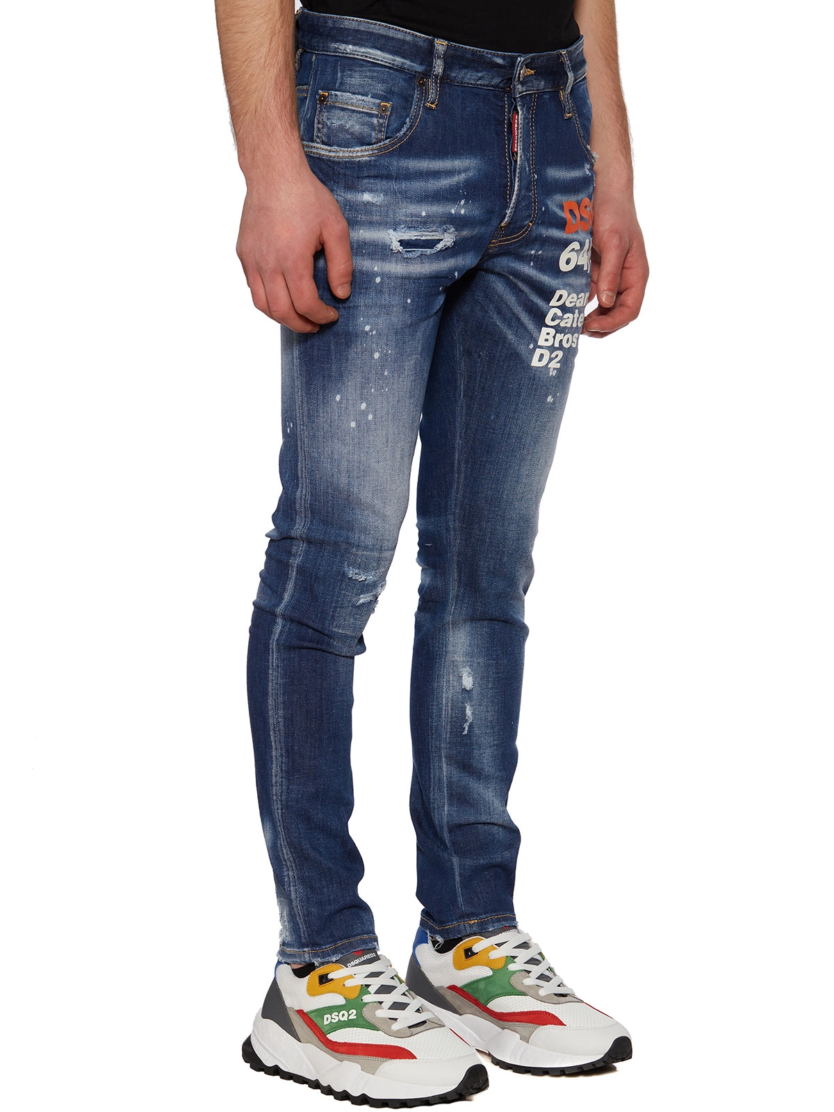 Dsquared2 Logo Print Distressed Skinny Jeans