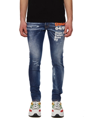 Dsquared2 Logo Print Distressed Skinny Jeans