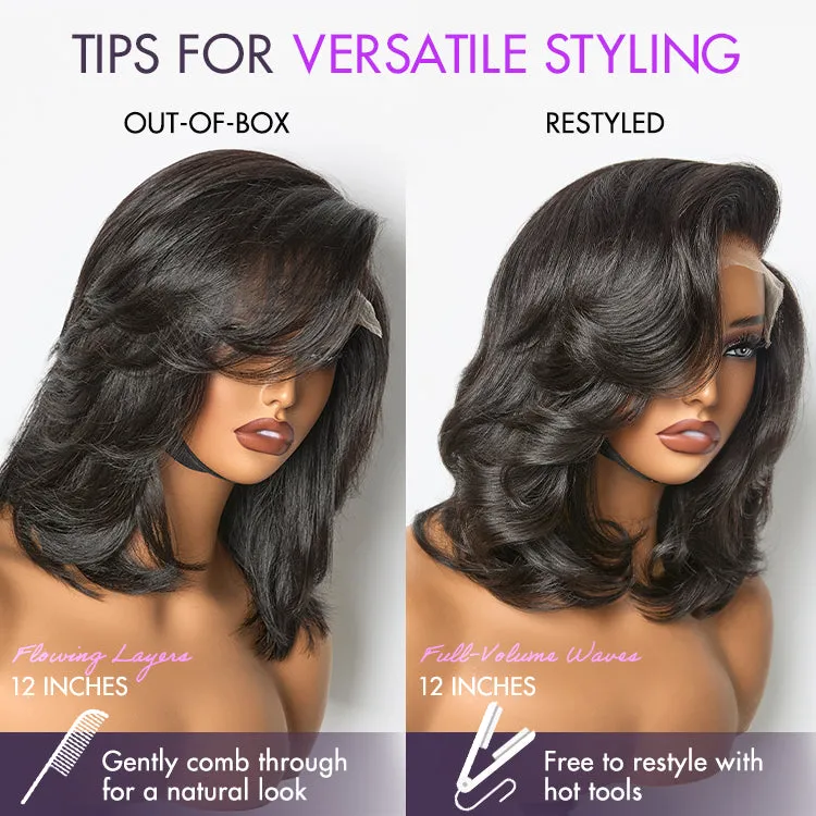 Effortlessly Chic Layered Haircut Wavy Glueless HD Minimalist Lace Short Wig