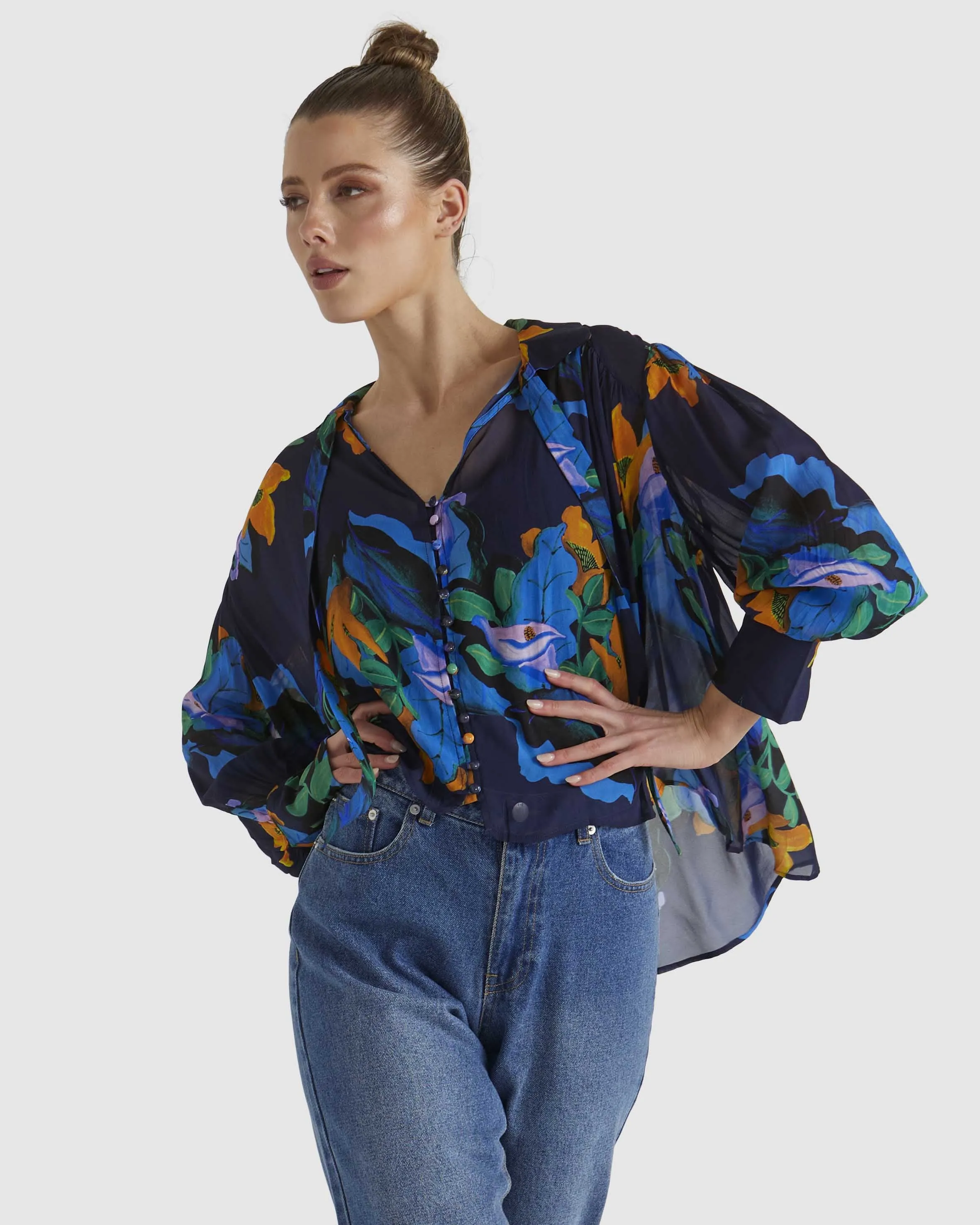 Fate Twilight Blouse Navy Floral