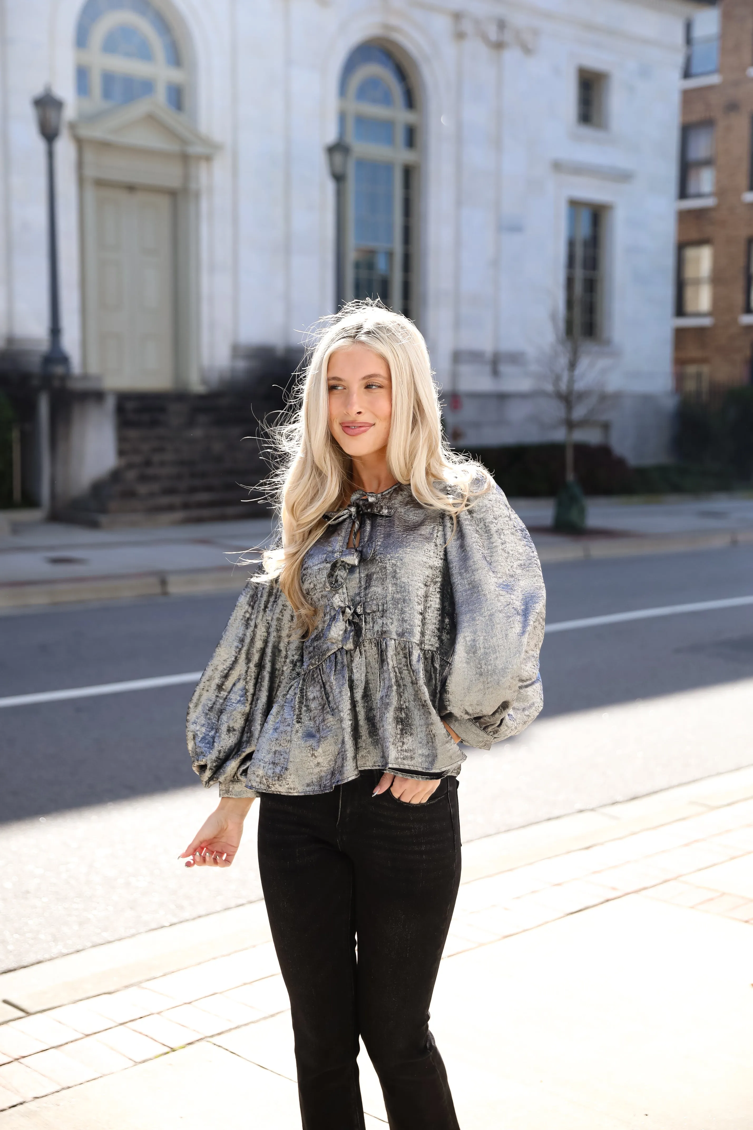 FINAL SALE - Notably Luxe Metallic Bow Blouse