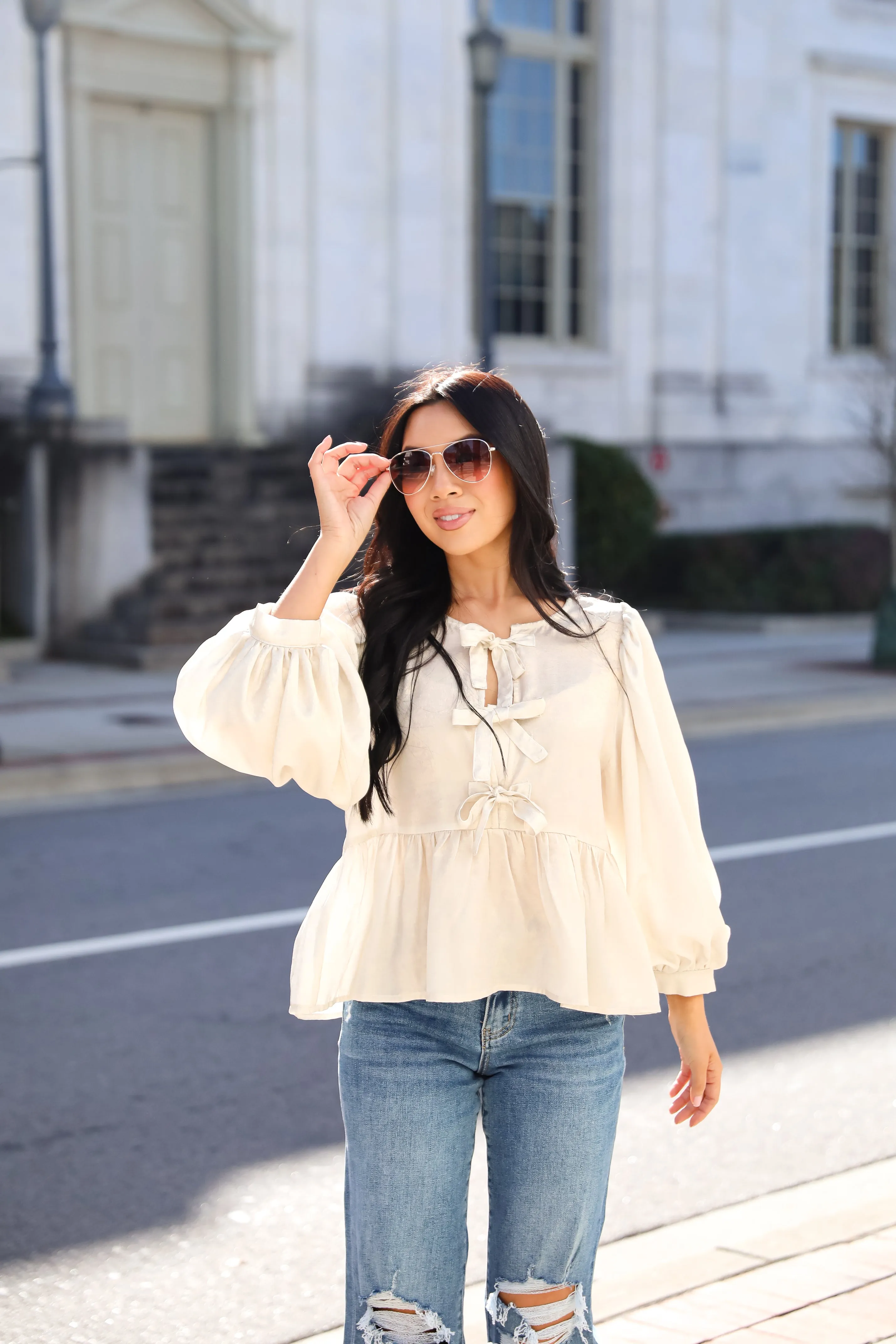 FINAL SALE - Notably Luxe Metallic Bow Blouse