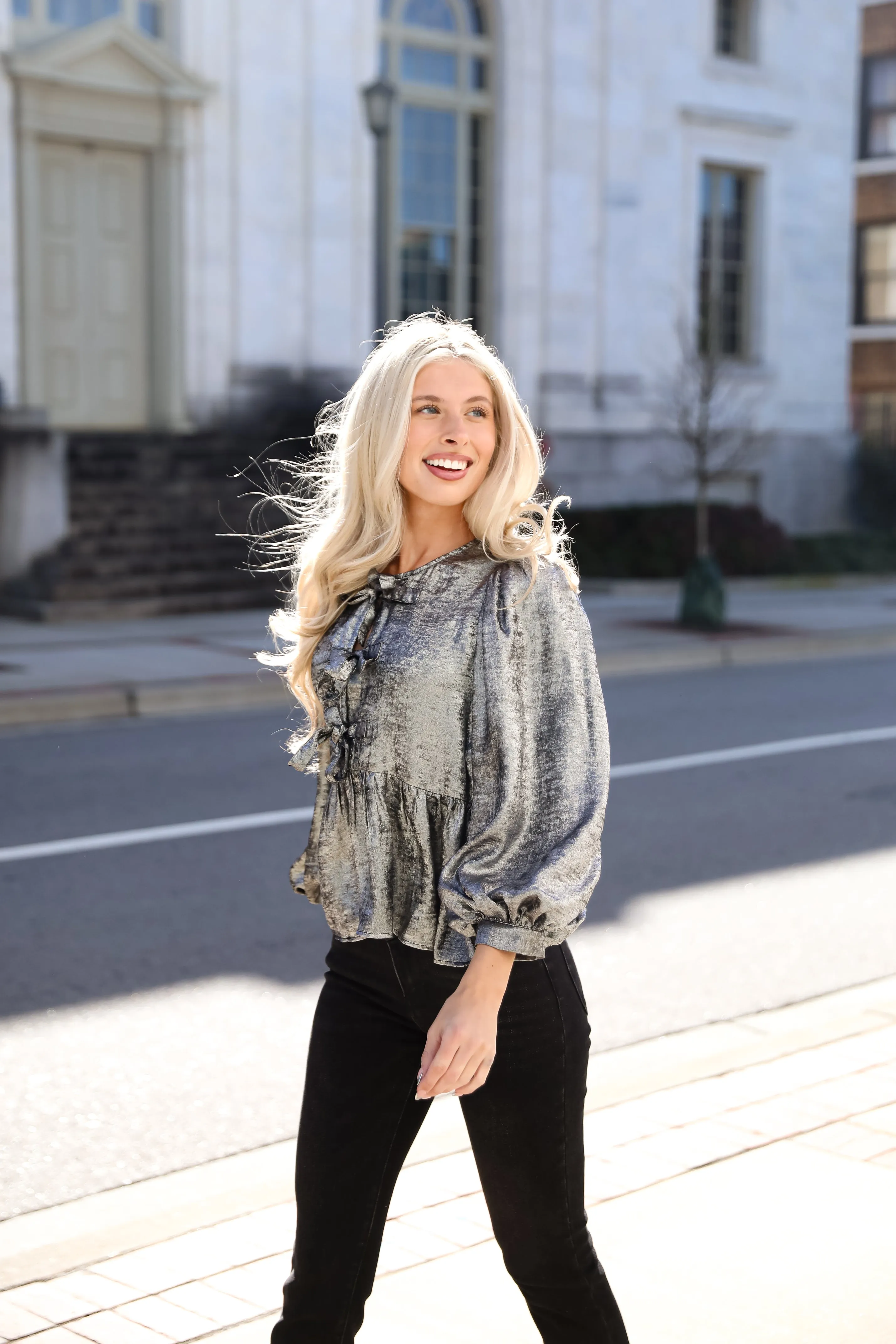 FINAL SALE - Notably Luxe Metallic Bow Blouse
