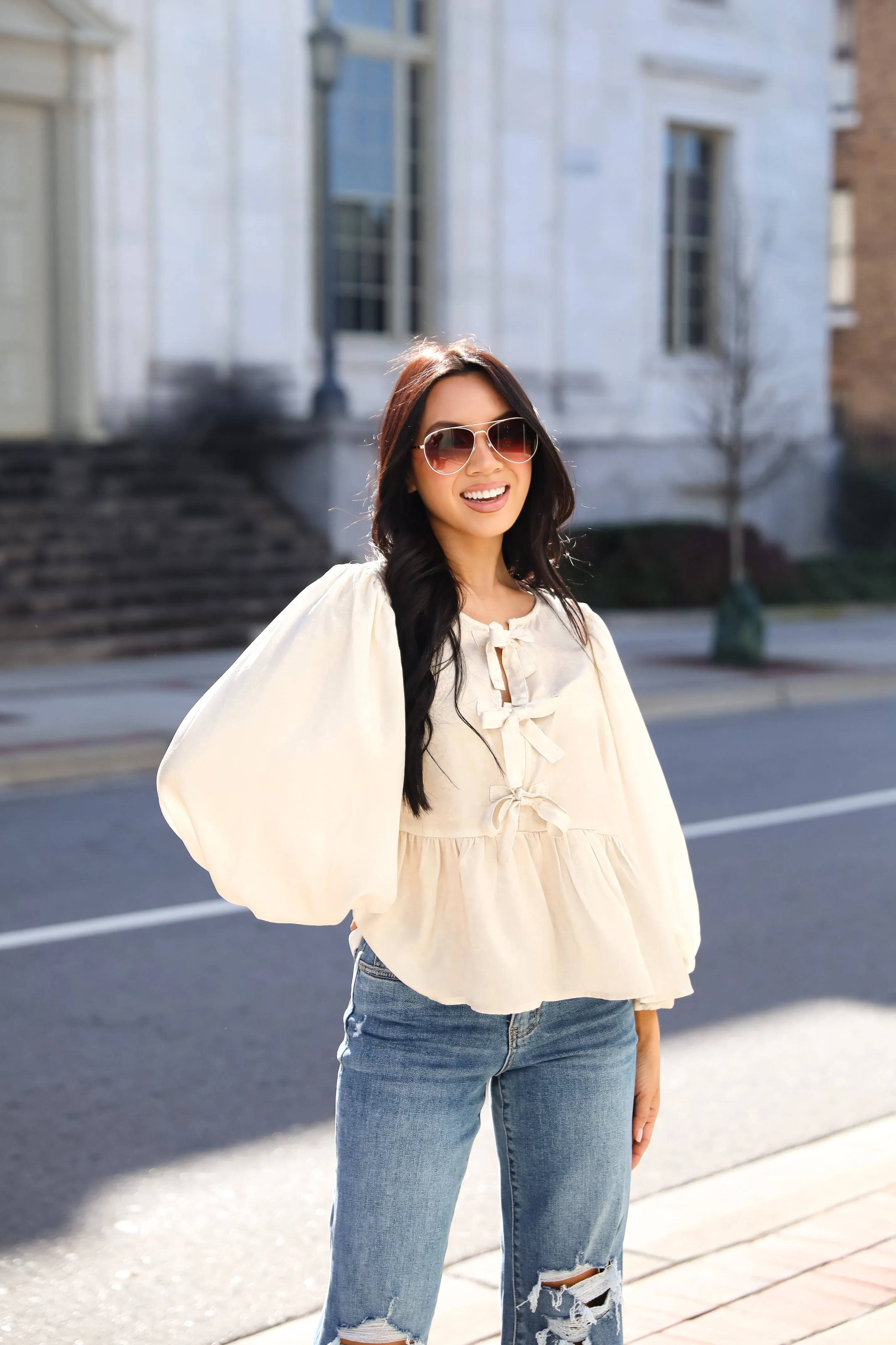 FINAL SALE - Notably Luxe Metallic Bow Blouse
