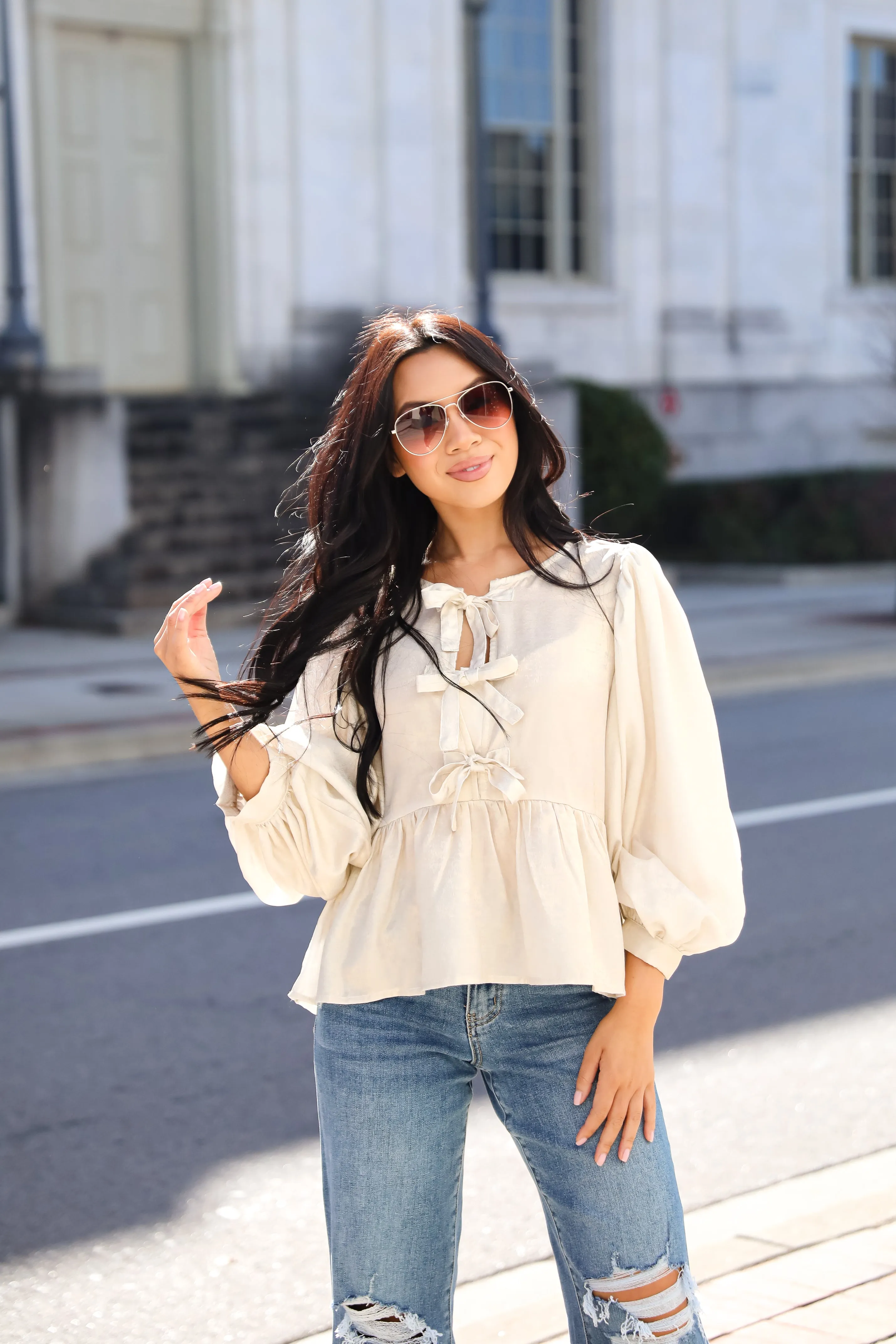 FINAL SALE - Notably Luxe Metallic Bow Blouse