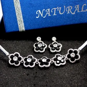 Flower Party Crystal Jet Earring Necklace Set birthday gifts for her