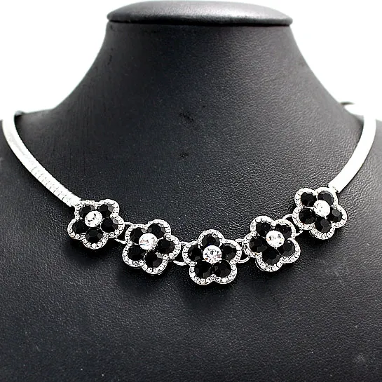 Flower Party Crystal Jet Earring Necklace Set birthday gifts for her
