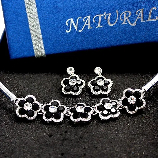 Flower Party Crystal Jet Earring Necklace Set birthday gifts for her