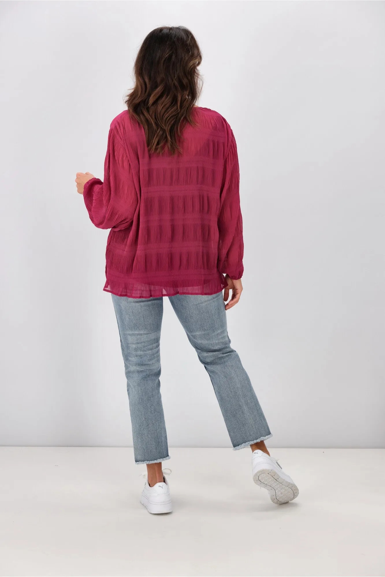 Gloss by Shine On Gemma V Neck Textured Top Cerise Pink