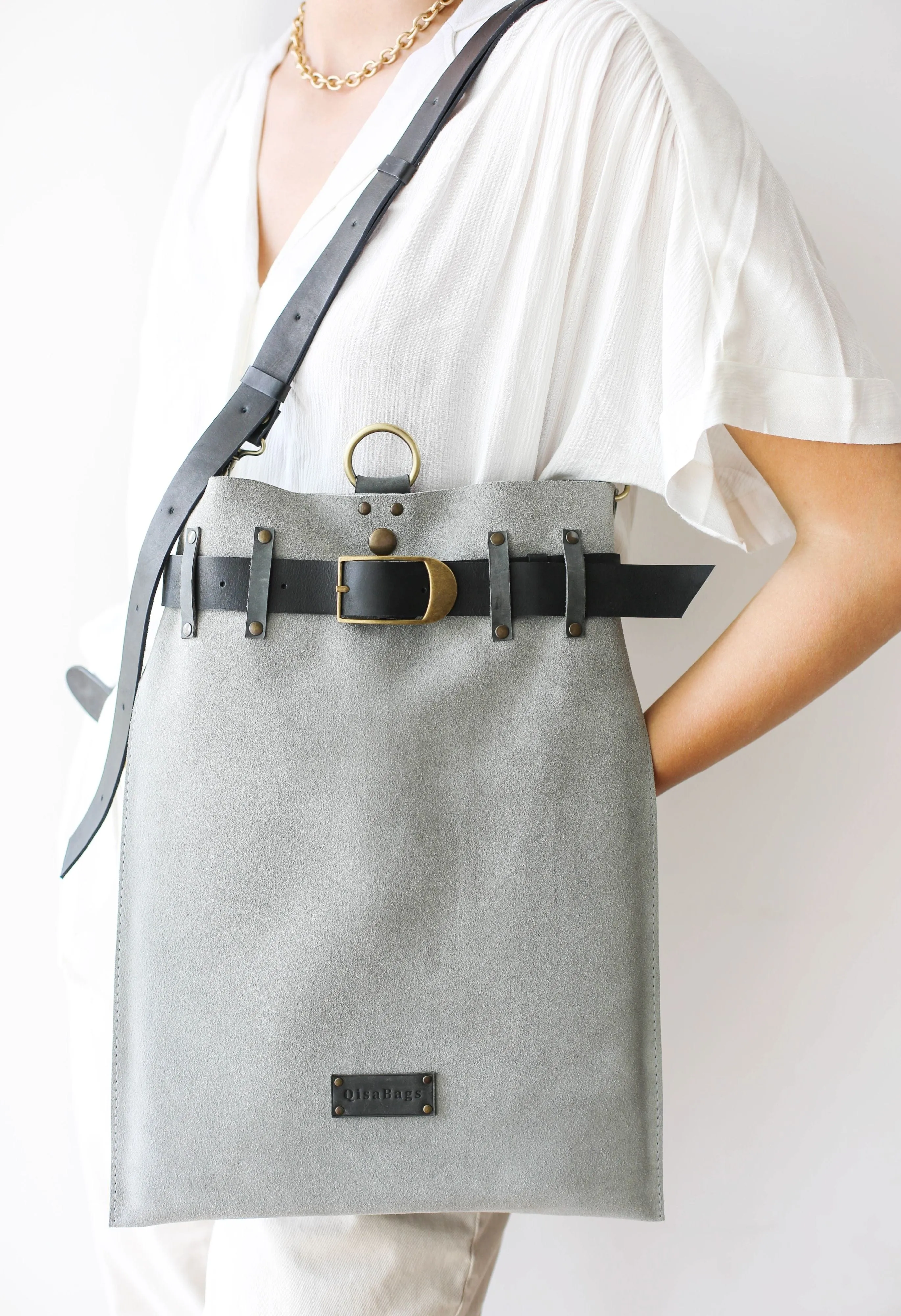 Gray w/Black Suede Backpack