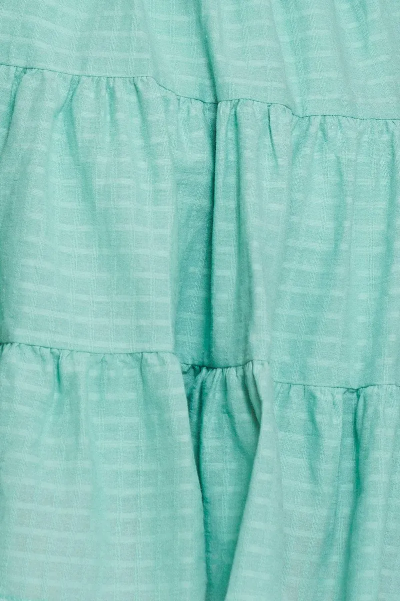 Green Fit And Flare Dress Short Sleeve Sweetheart Neck
