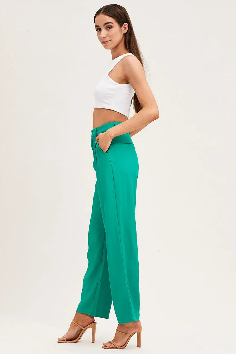 Green Pleat Detail High Waist Pant