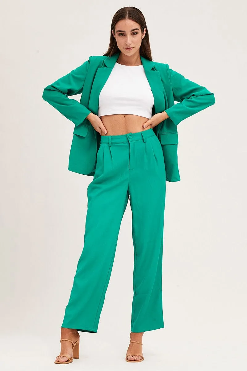 Green Pleat Detail High Waist Pant
