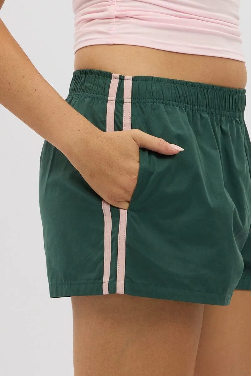 Green Track Shorts Side Stripe