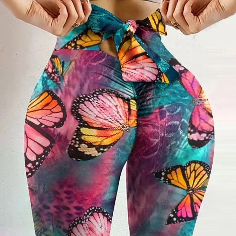High Waist Sexy Bow Bandage Yoga Pants